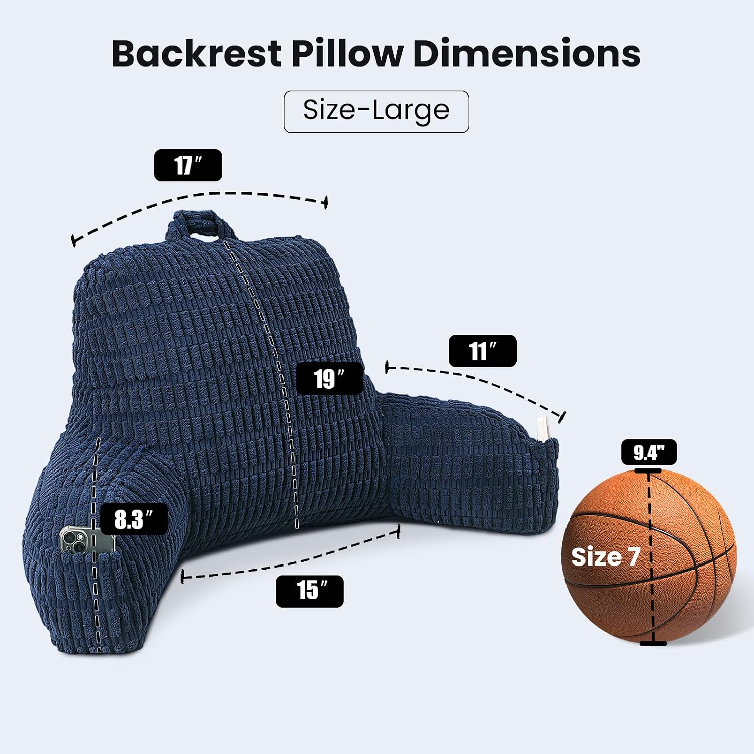 Pajeo Extra Large Sitting Pillow for Bed,19" Reading Pillow for Sitting Up with Arms, Oeko-TEX Certified Sturdy Backrest for Couch & Floor S…
