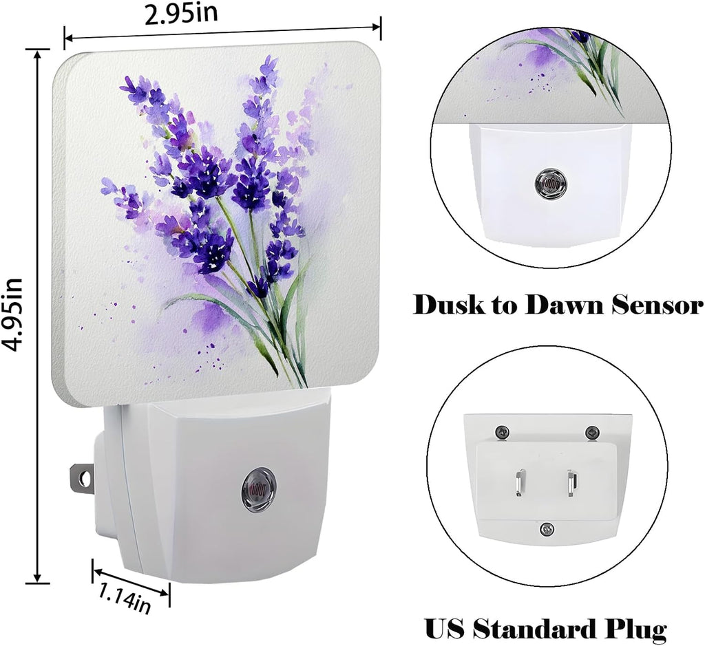 Purple Lavender Flowers Night Light, Wild PlantsPlug Into Wall for Boys Girls Bedroom Decorative Square Night Light Lamp 0.5w Sleep Friendly
