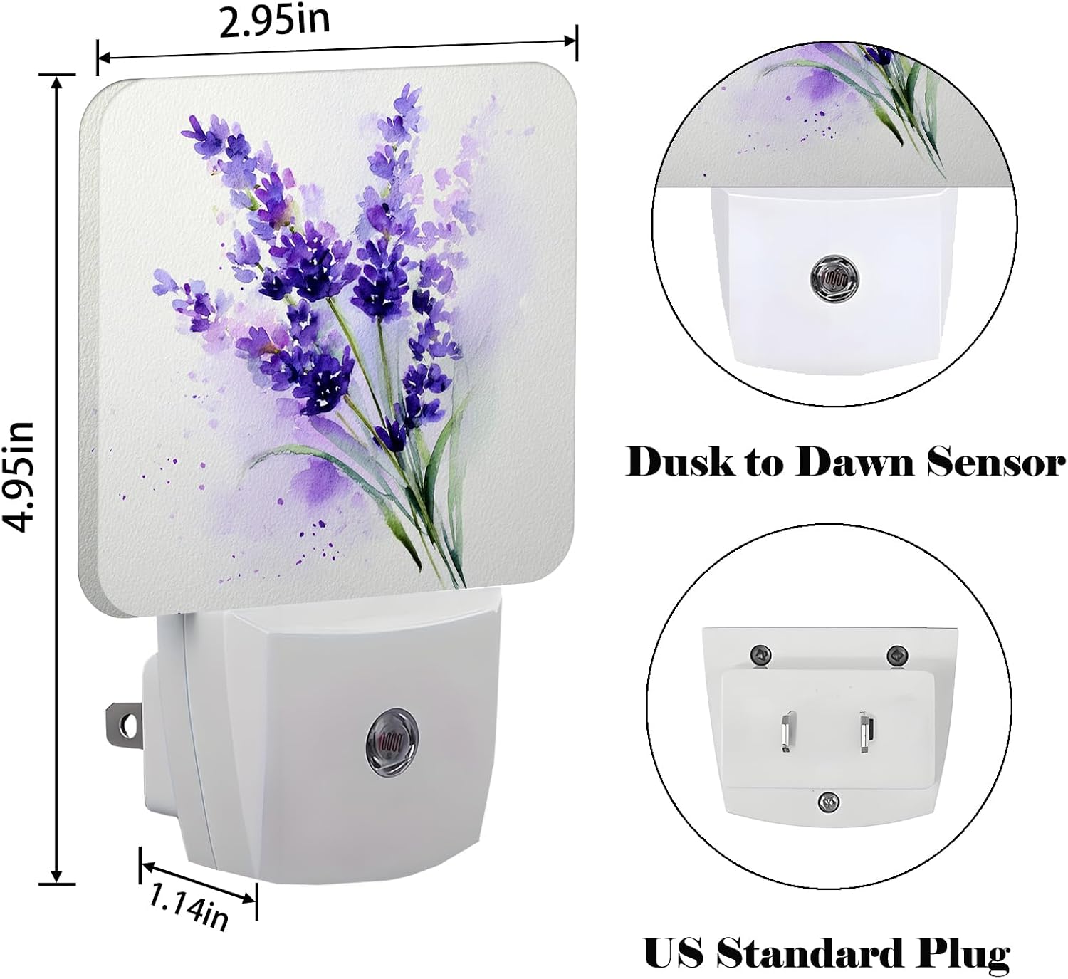Purple Lavender Flowers Night Light, Wild PlantsPlug Into Wall for Boys Girls Bedroom Decorative Square Night Light Lamp 0.5w Sleep Friendly