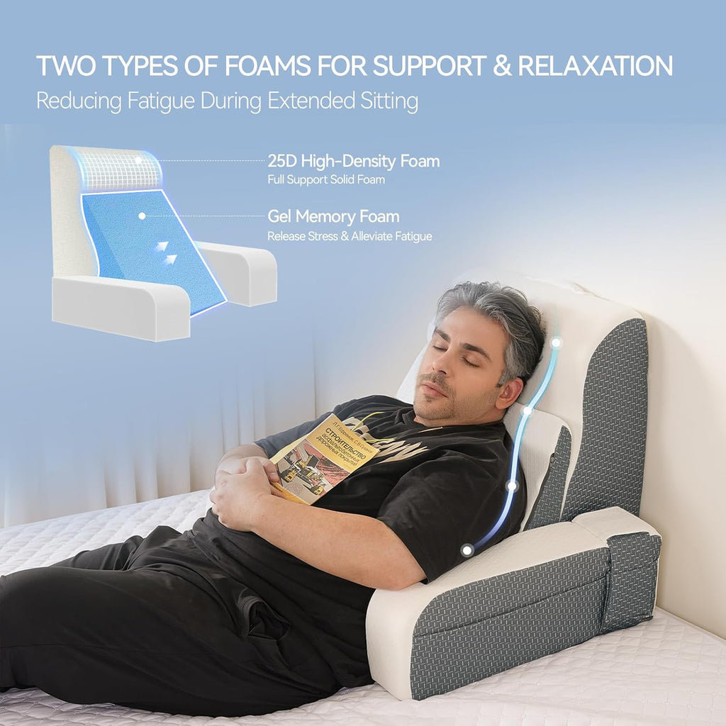Kayfia Reading Pillow, 10 in 1 Back Pillow for Bed Sitting up with Detachable Arms Rest, Back Rest Pillow with Gel Memory Foam, for…