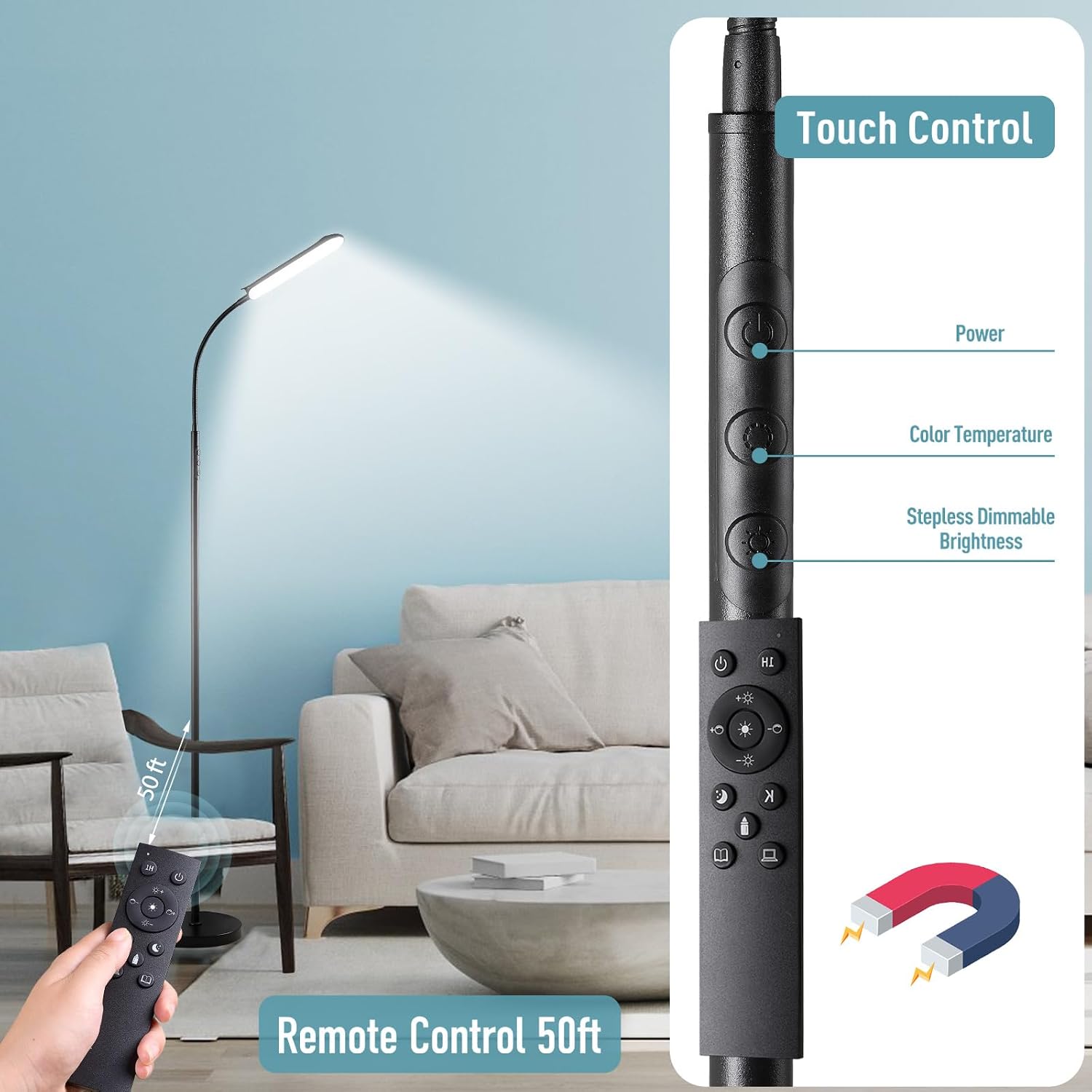 Marctronic Floor Lamp 2 Pack, 18W 1800LM Bright LED Floor Lamp with 2 Remotes & Works with Smart Plug, Dimmable Timing Eye Caring Standing…