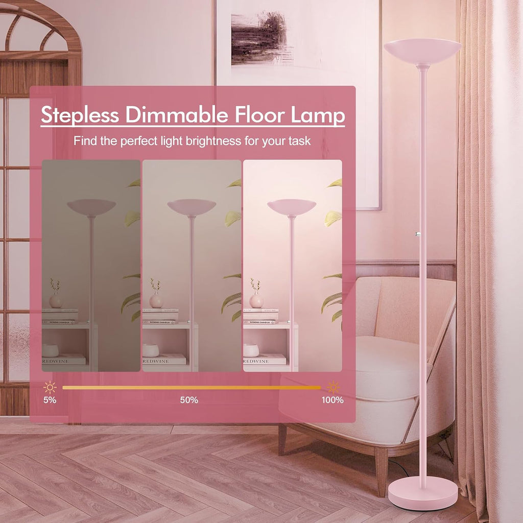30W Pink Torchiere Floor Lamp, 3600LM Super Bright LED Pole Lamp, 71Inch Tall Stepless Dimmable Torch Lamp, 1Inch Thick Metal Tube…