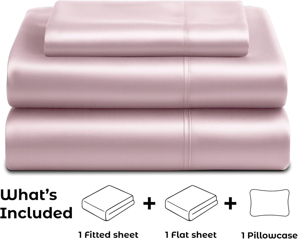 PureBedding Pure Bedding Satin Sheets Twin [3-Piece, Champagne Pink] Hotel Luxury Silky Bed Sheets - Extra Soft 1800 Microfiber Sheet Set,…