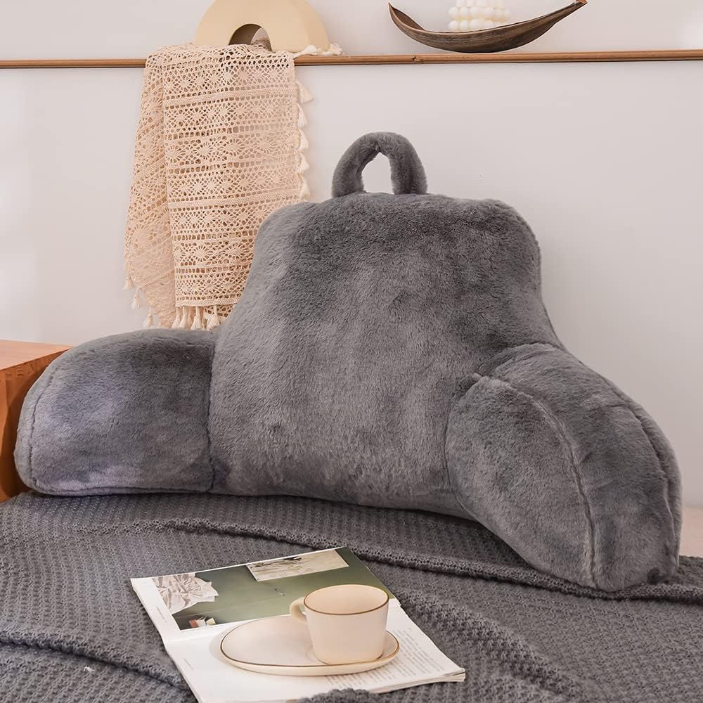 Btargot Extra Large Reading Pillow Bed Wedge Large Adult Backrest Lounge Cushion with Arms | Back Support for Sitting Up in Bed Gray 18.5 i…