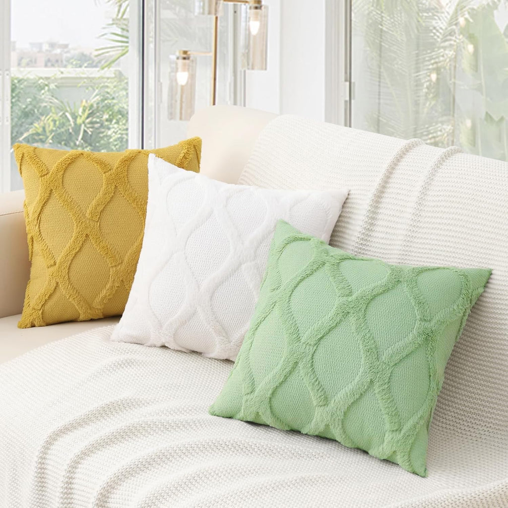 decorUhome Summer Throw Pillow Covers 18x18 Inch Set of 2, Soft Plush Faux Fur Wool Sage Green Accent Couch Pillow Covers for Modern Farmho…
