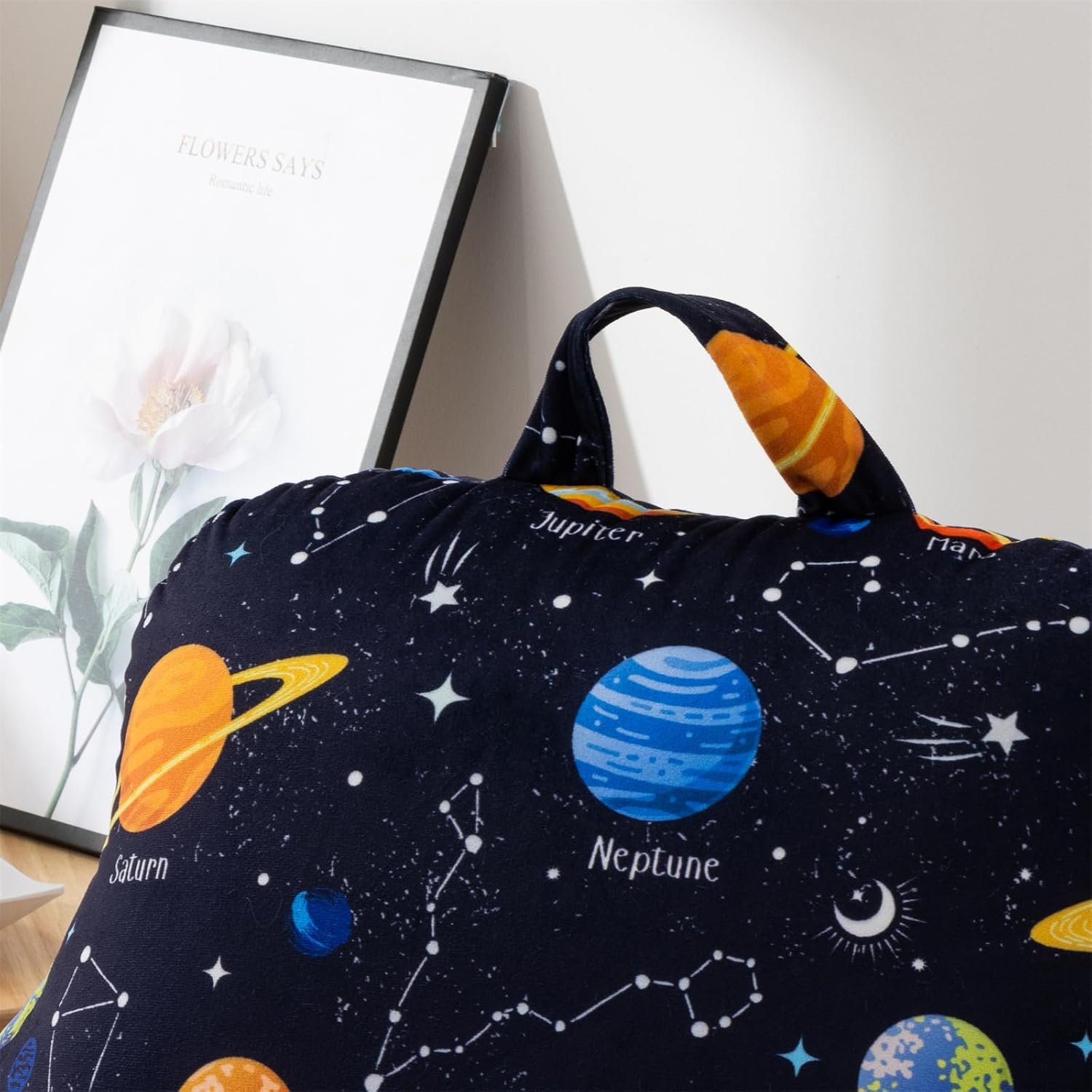 Aimuan Reading Pillow Bed Rest Wedge Backrest Pillow Outer Space Universe Galaxy Printed Collections with Arms Sitting in Bed Black-Blue