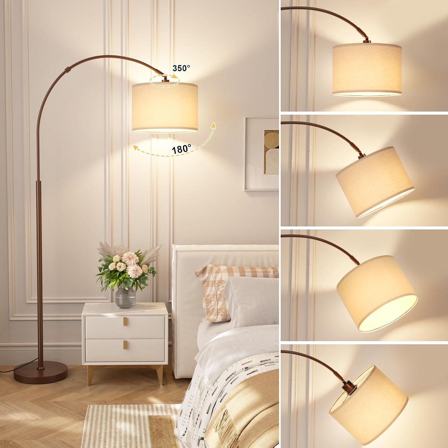 Ambimall Dimmable Arc Floor Lamp with Remote, Color Temperatures and Brightness Adjustable, Arched Floor Lamp with Rotating Head, Over…