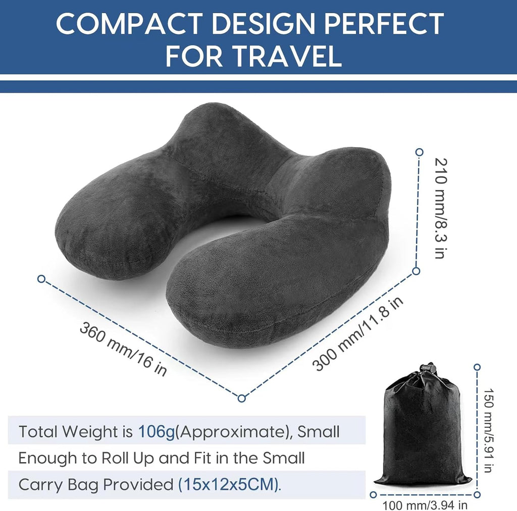 Inflatable Travel Pillow for Airplane Inflatable Neck Pillow for Traveling with Soft Velvet Washable Cover for Sleeping, Airplane, Train…