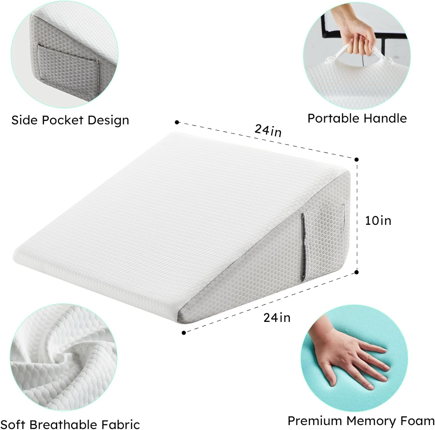 Bedluxe Wedge Pillow, 10 inch Bed Wedge Pillow for Headboard, Pillow Wedge for Acid Reflux Relief, Sleeping, Back, Snoring, Triangle Pillo…