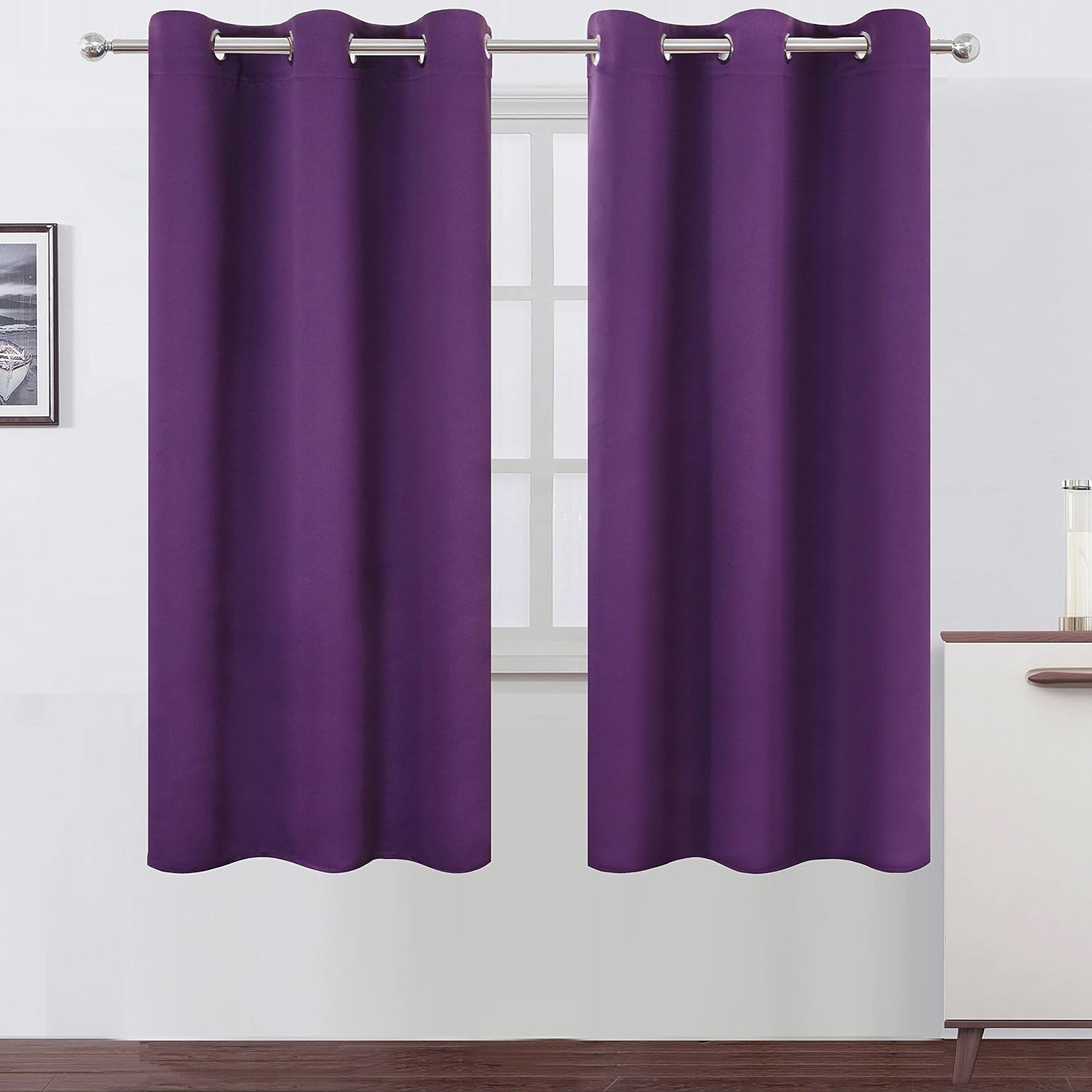 Lemomo Purple Thermal Blackout Curtains/42 x 72 Inch/Set of 2 Panels Room Darkening Curtains for Bedroom 72 Inch silver