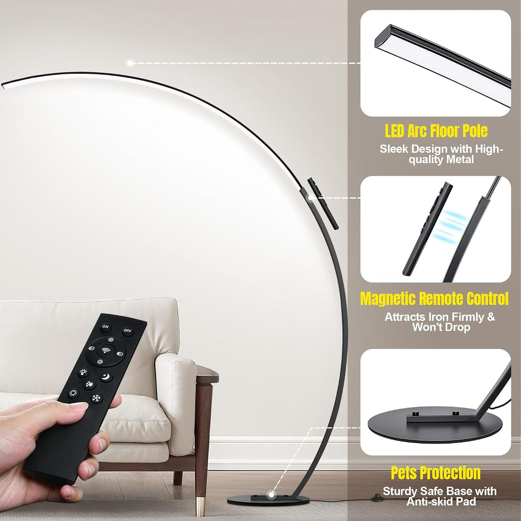 Dimmable LED Lamps for Living Room with 3 Color Temperatures, Ultra Bright 2000LM Arc Floor Lamps, Modern Standing Tall Lamp with Remote…