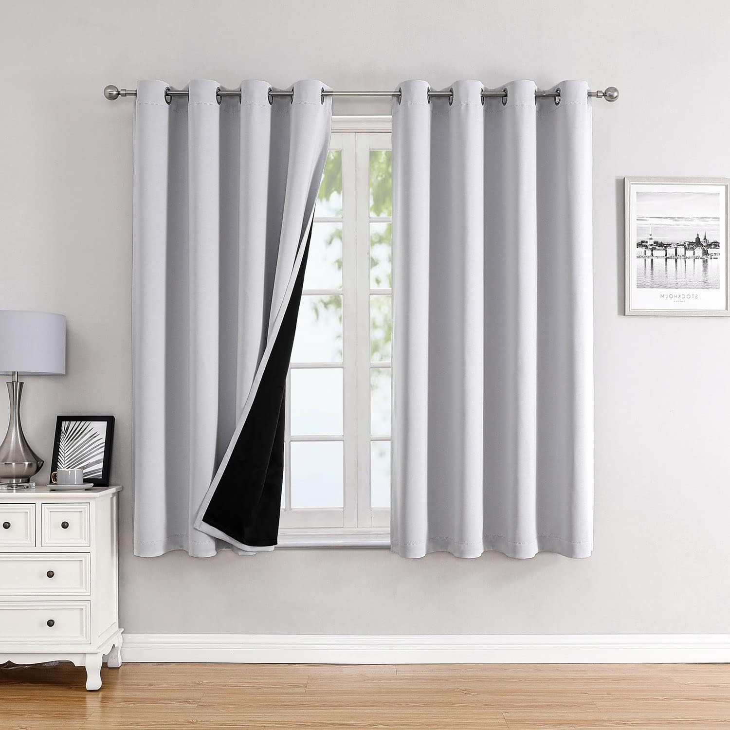 ChrisDowa 100% Blackout Curtains for Bedroom with Black Liner, 2 Thick Layers Total Blackout Thermal Insulated Grommet Window Curtains 2 Pa…