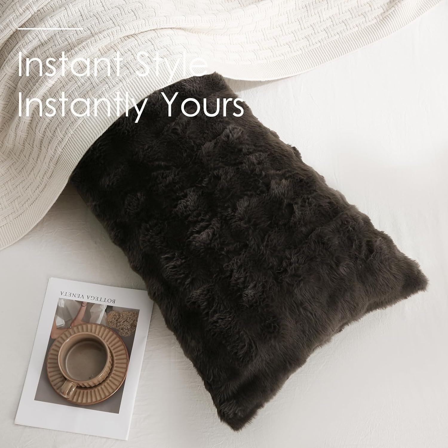 Chumerry Dark Brown Fluffy Body Pillow Cover Faux Fur Pillowcase Extra Soft Fuzzy Plush Long Pillow Cover Coffee Shaggy Body Pillow Case fo…