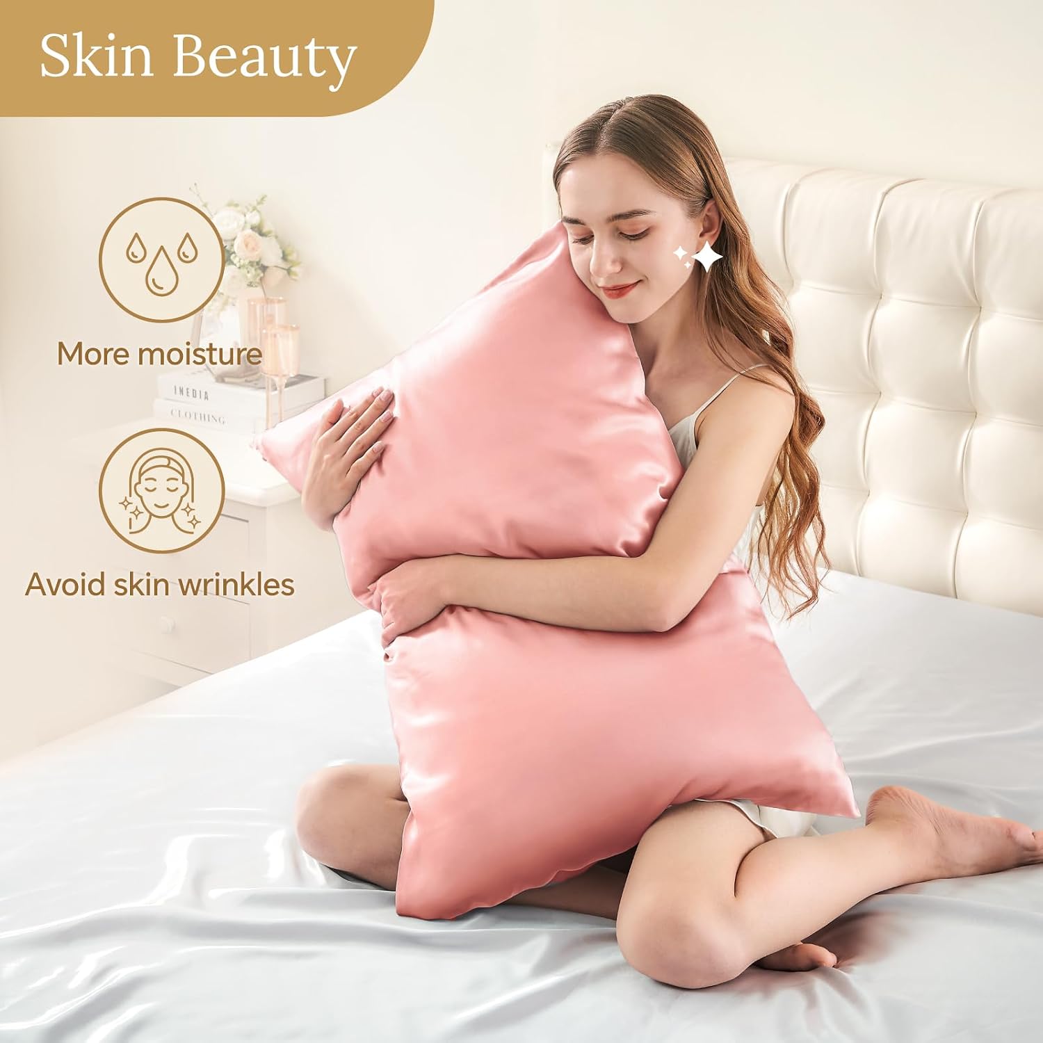 Infiixso Mulberry Silk Pillowcase for Hair and Skin, Silk Pillow Cases Queen Size Set of 2 with Hidden Zipper 20"x30", Ultra Smooth and Sof…