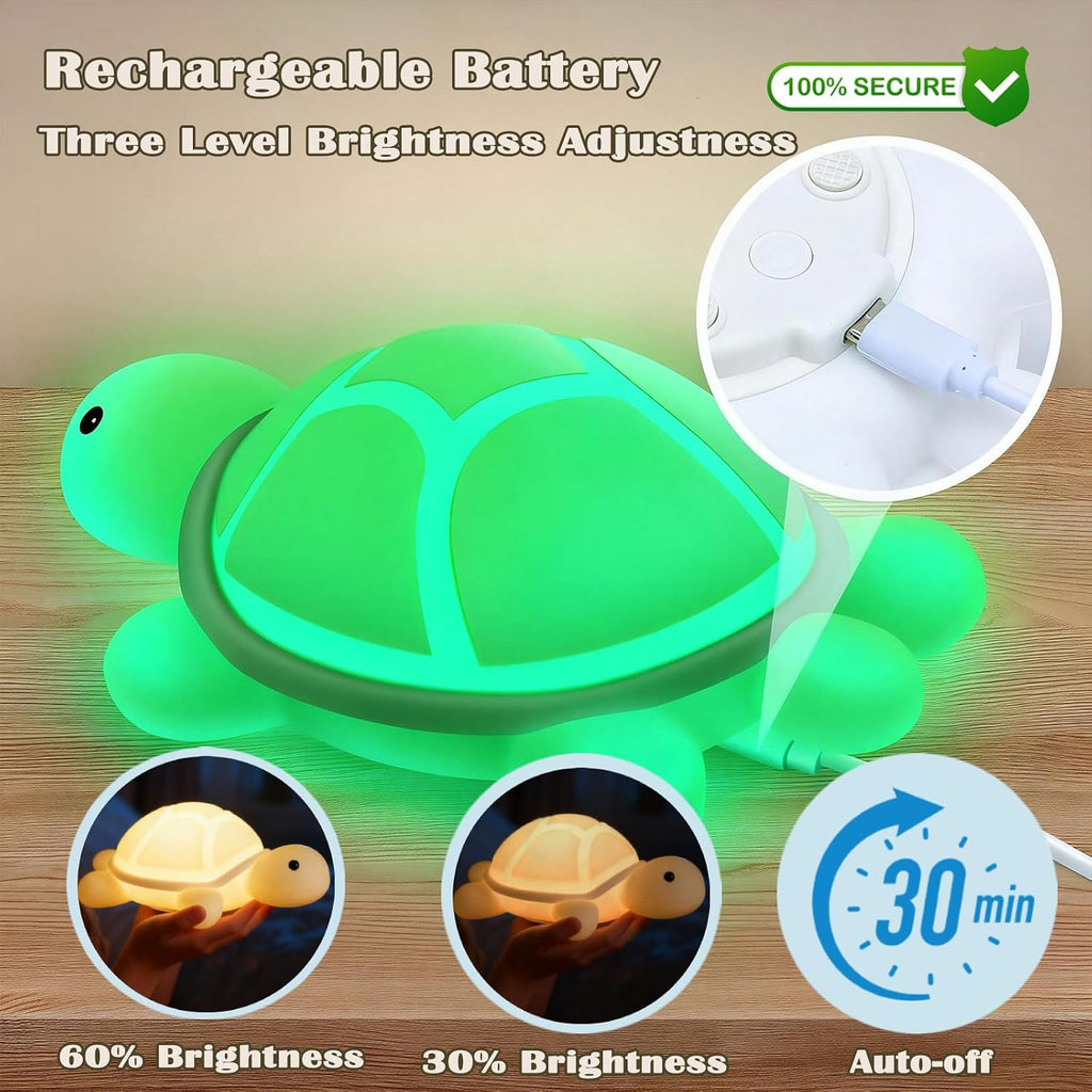 Posshe Turtle Night Light, Sea Turtle Gifts, Cute Soft Silicone Squishy LED Lamp with 7 RGB Colors, Dimmable, Timer, Touch Control, Kids'…