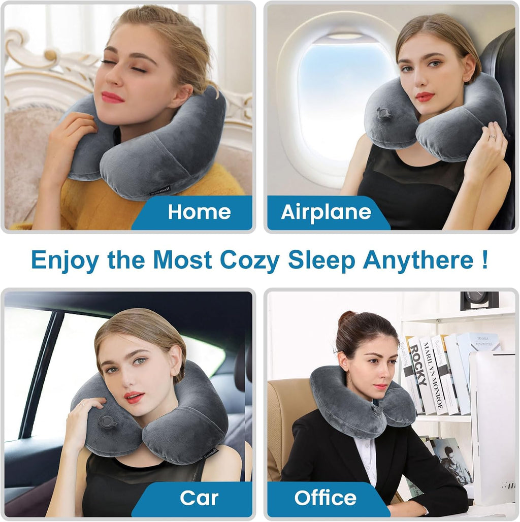 Keemall Inflatable Travel Neck Pillow, Super Soft Plane Neck Support Pillow for Travel Ariplane Sleep Support, Adjustable Neck Cushion…