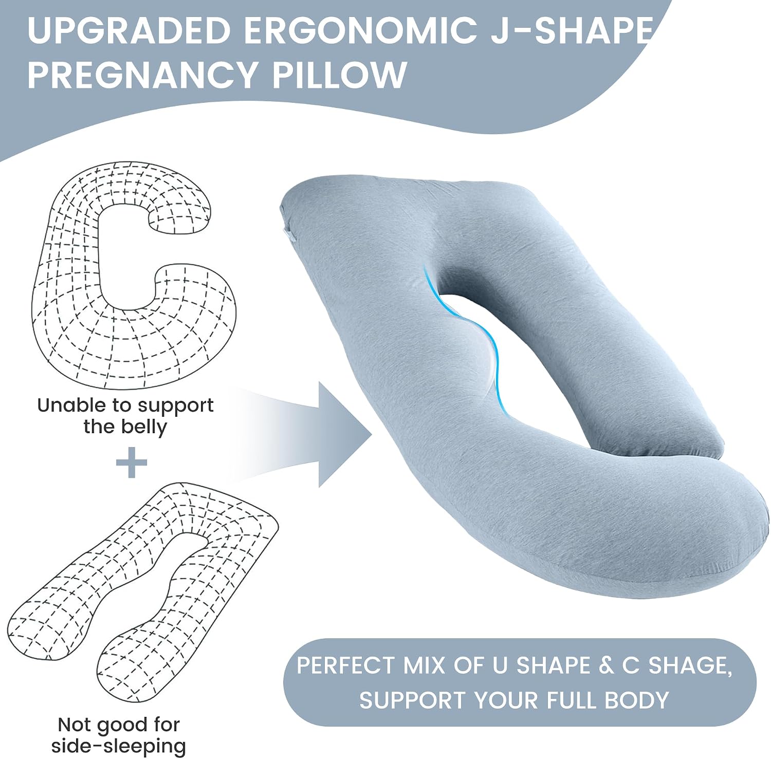 Jcickt Pregnancy Pillow for Sleeping,59 inch Maternity Pillow with Removable Washable Cover, J-Shaped Cooling Full Body Pregnant Pillow…