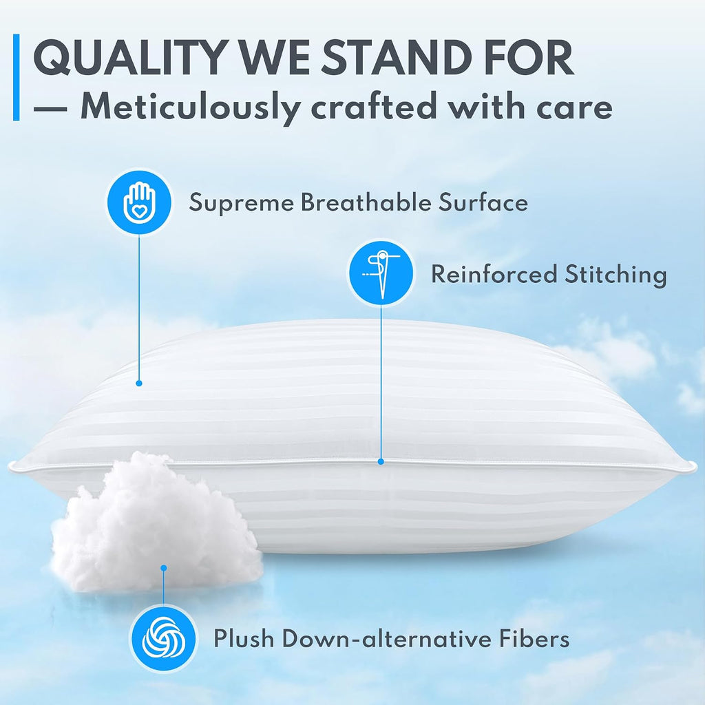 Queen Size Bed Pillows - Breathable Down Alternative Pillows Set of 2 for Side, Back, and Stomach Sleepers Fluffy Cooling Hotel Quality…