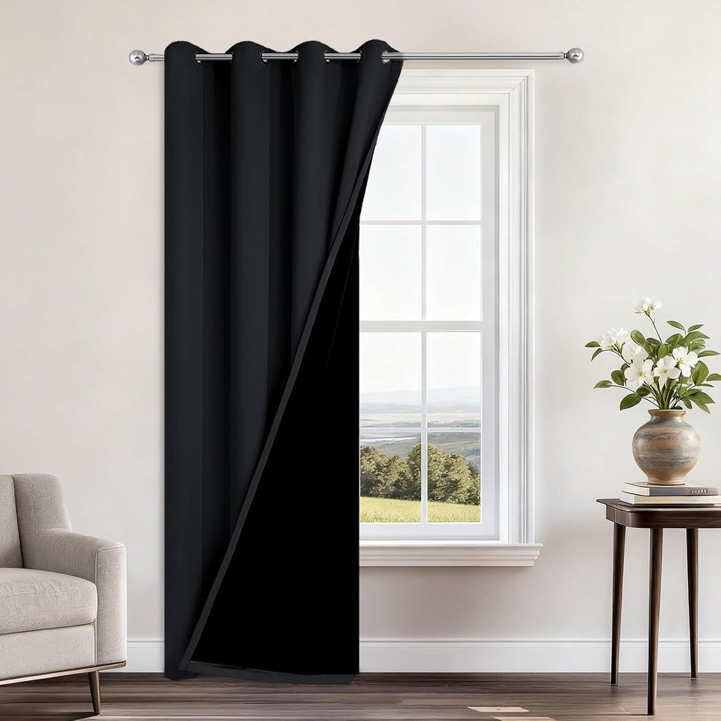 Yakamok 84 Inch Length 100% Blackout Curtains for Bedroom, 2 Thick Layers Thermal Insulated Grommet Total Blackout Drapes with Black Liner…