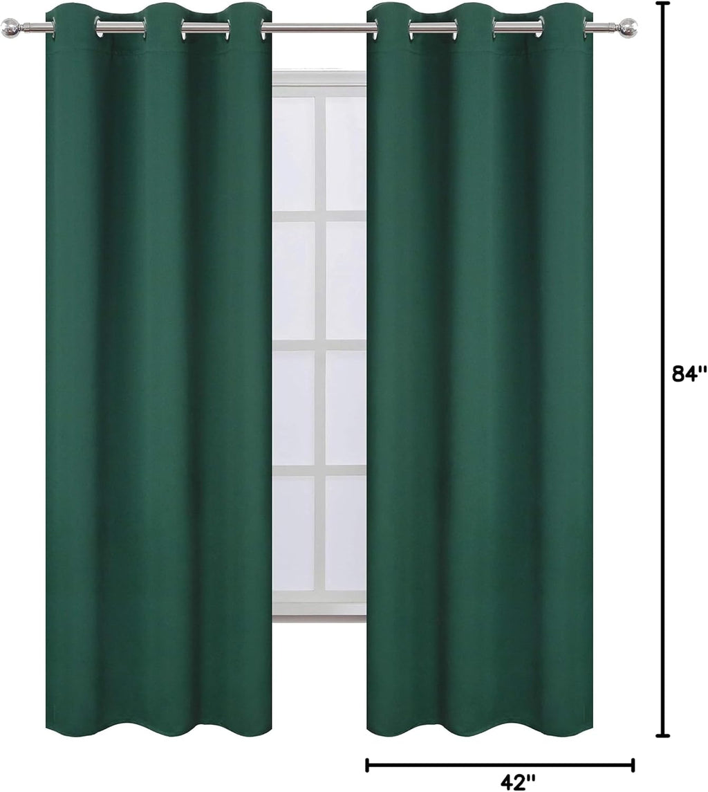 Lemomo Dark Green Blackout Curtains/42 x 84 Inch/Set of Two Panels Grommet Bedroom Curtains 84 Inch Green