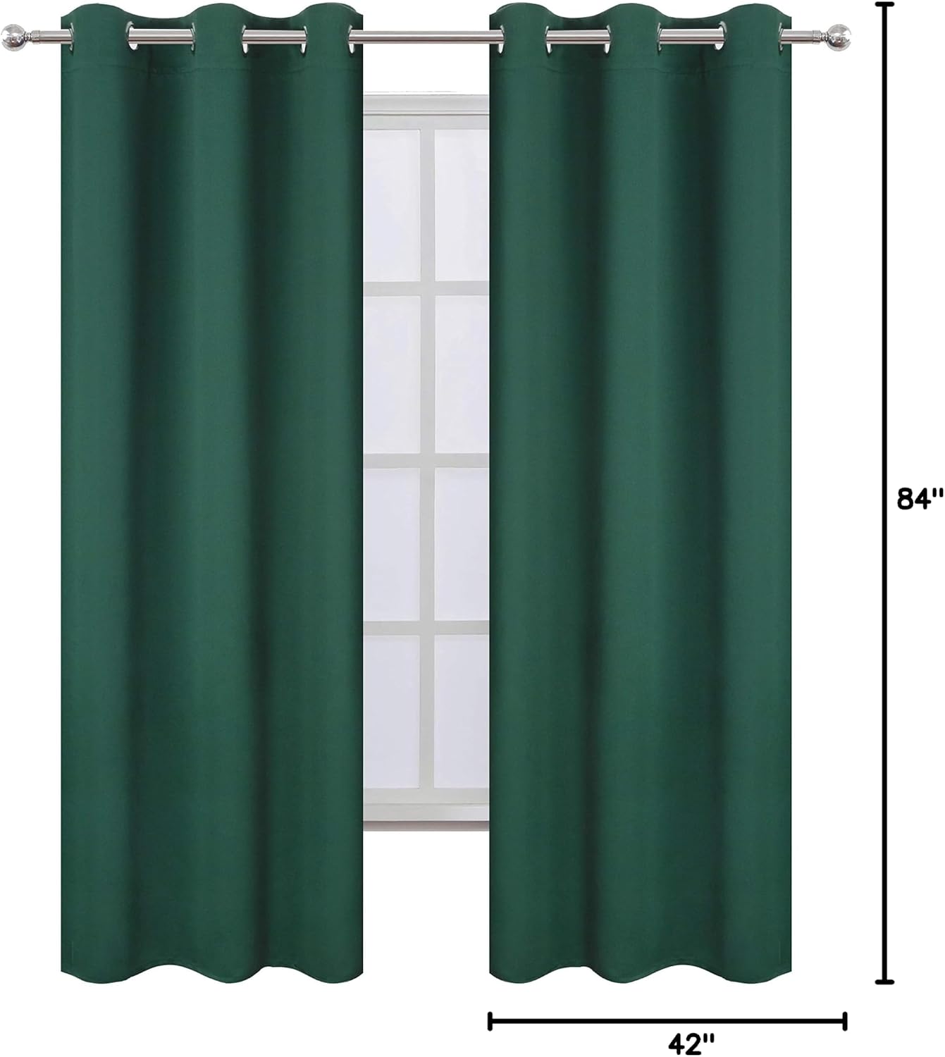 Lemomo Dark Green Blackout Curtains/42 x 84 Inch/Set of Two Panels Grommet Bedroom Curtains 84 Inch Green