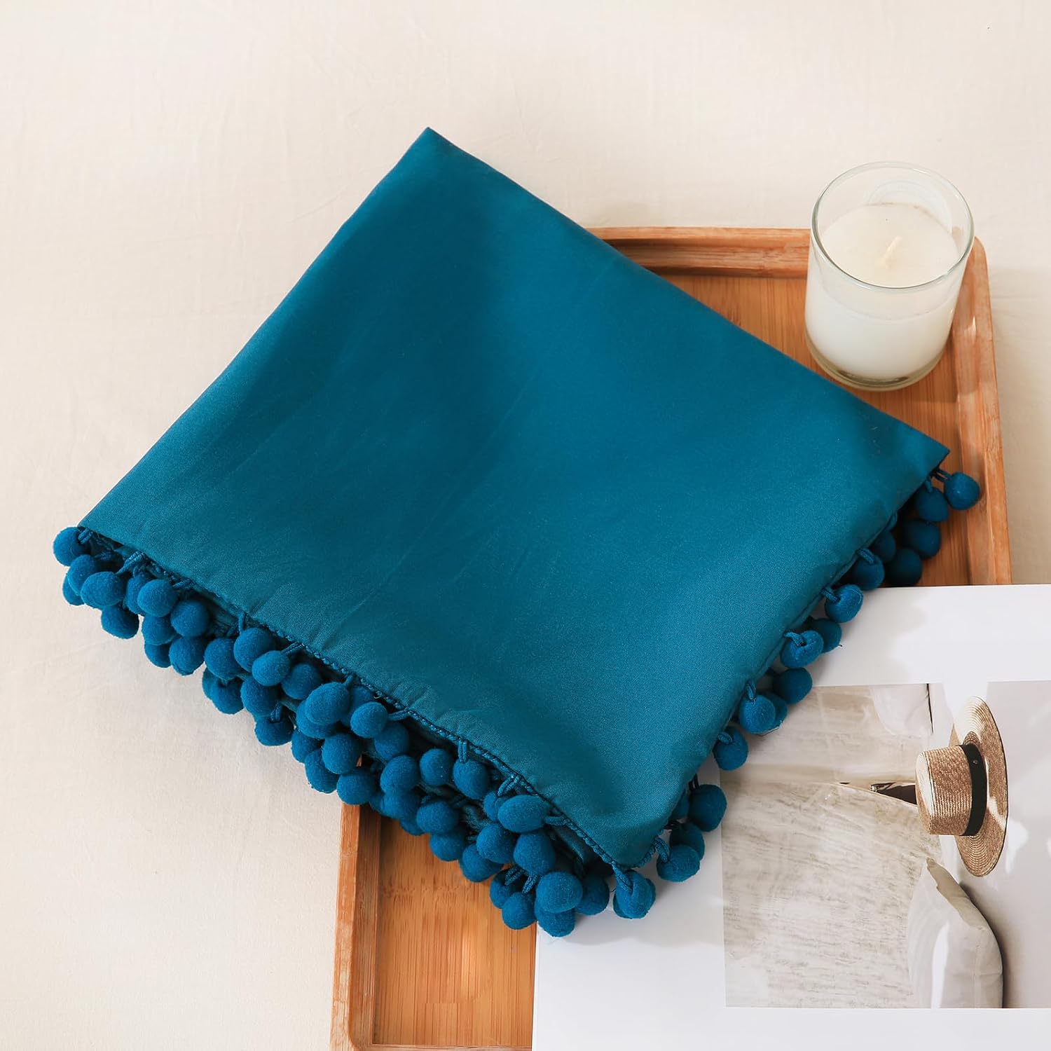 Moveover Move Over Teal Blue Body Pillow Cover 20x54 Body Pillow Cover Cute Pom Poms Fringe Design Soft Microfiber Boho Chic Home Decor Lon…