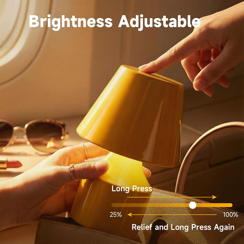 AUGE LIGHT Mini Tap Lamp, Touch Control Night Light, Type-C Rechargeable Cordless Table Lamp, for Bedroom, Living Room, Kids’ Gift, Yellow