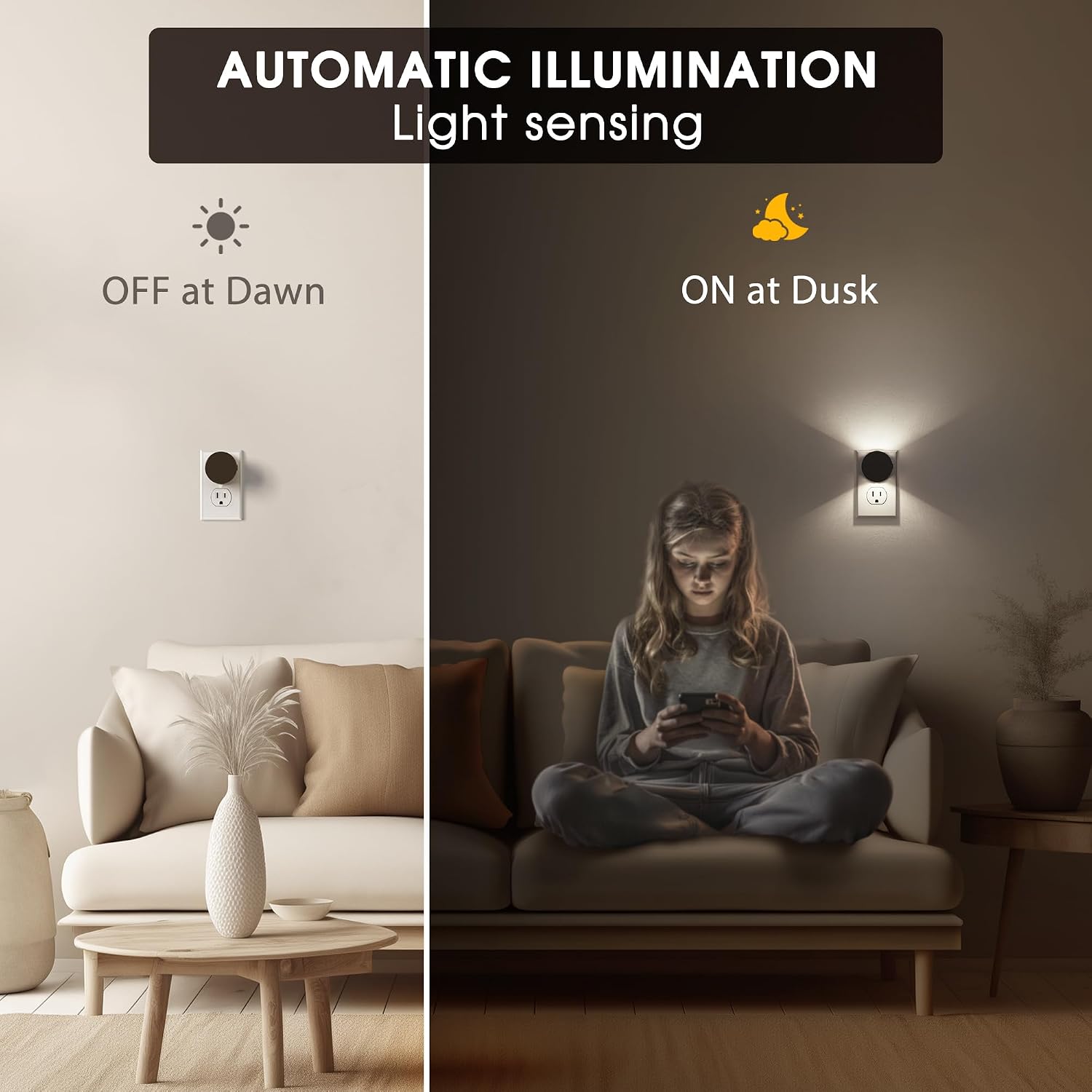 Briignite Night Lights Plug into Wall [2 Pack], Dusk to Dawn Sensor Nightlight, Brightness Adjustable, 5000K Daylight White, Dimmable…