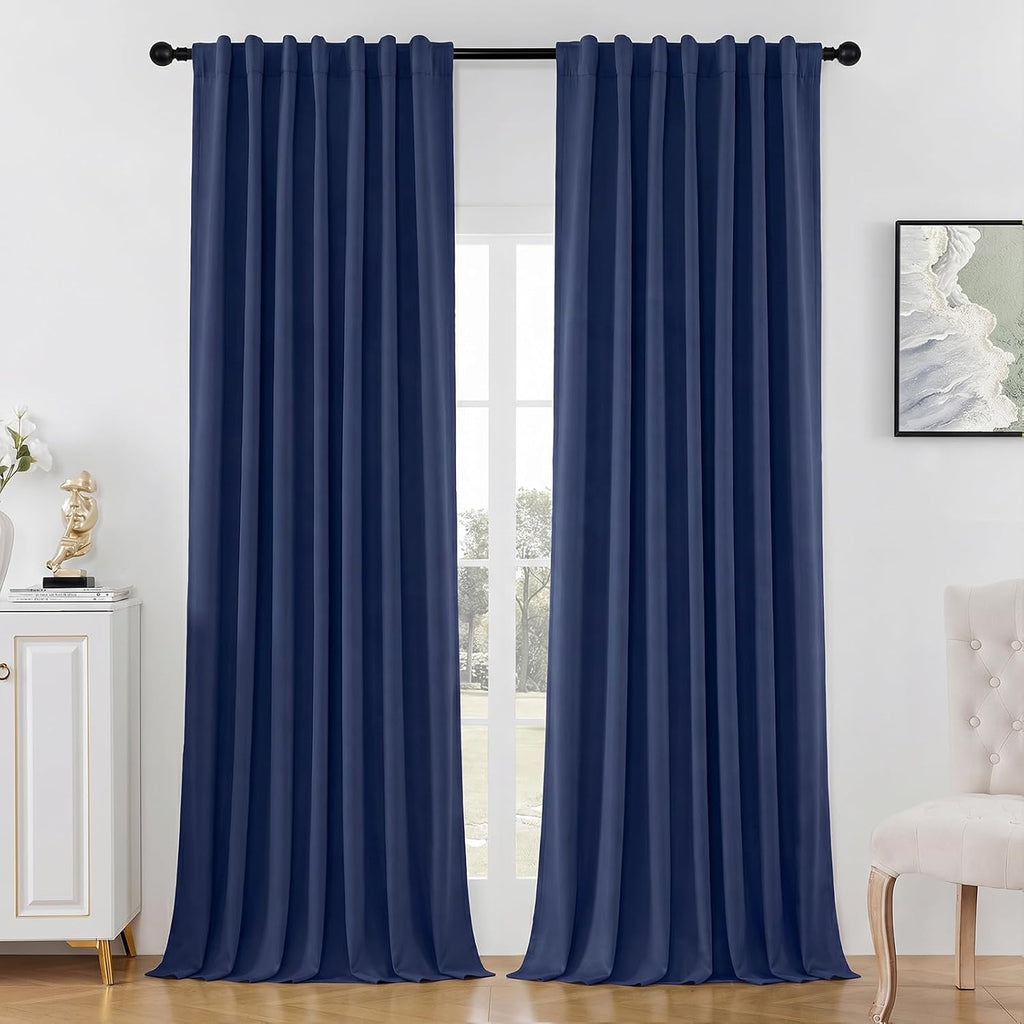 Joydeco Navy Blue Curtains 84 Inch Length - Thermal Insulated Room Darkening Drapes 2 Panels Set, Rod Pocket & Back Tab Noise Reducing Blac…