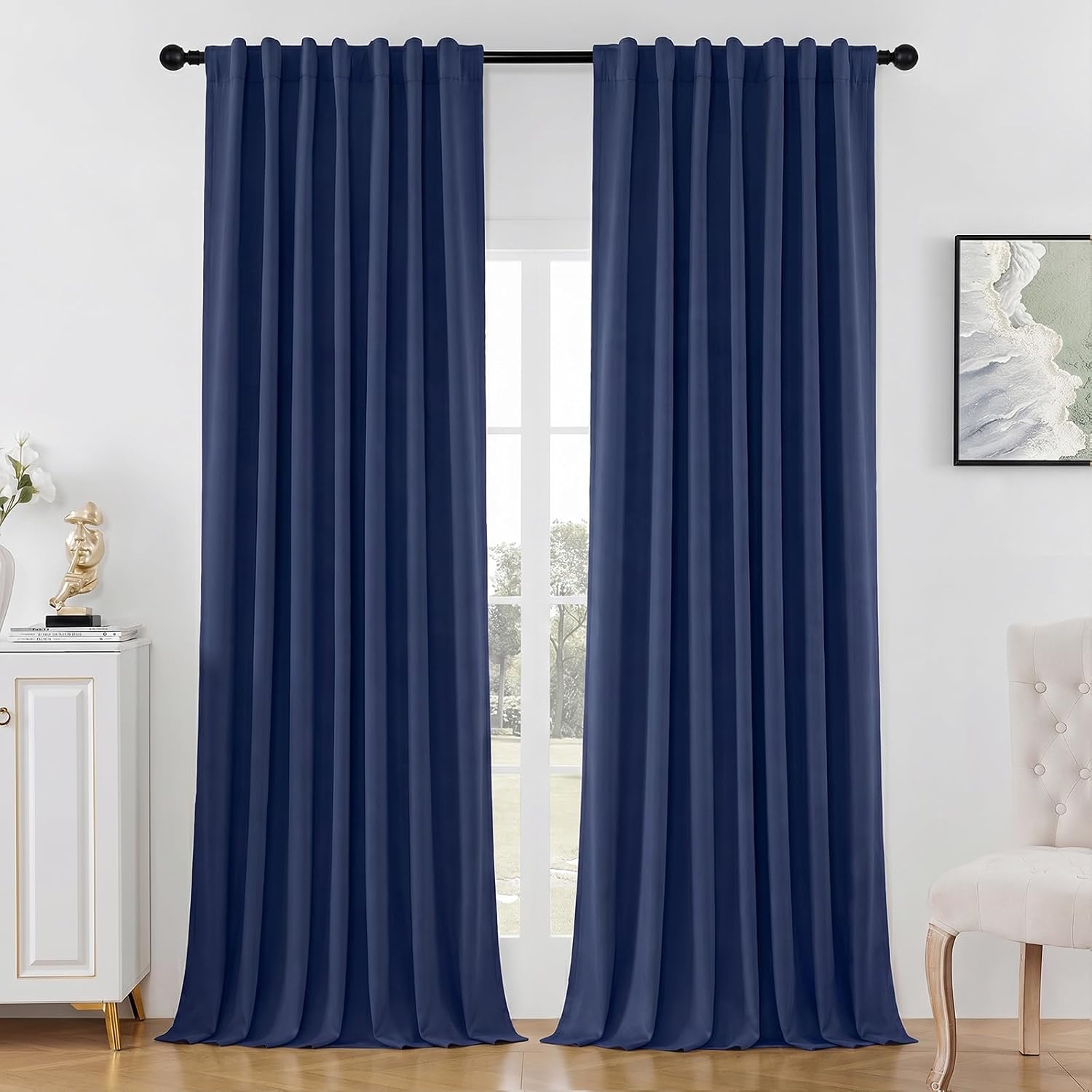 Joydeco Navy Blue Curtains 84 Inch Length - Thermal Insulated Room Darkening Drapes 2 Panels Set, Rod Pocket & Back Tab Noise Reducing Blac…