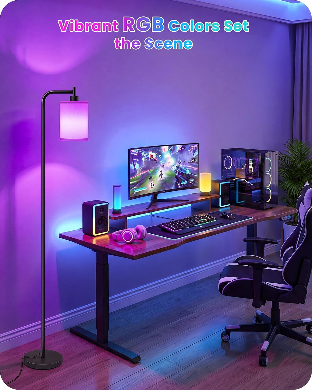 RGB Floor Lamp for Living Room with Remote and Foot Switch, Modern Standing, Dimmable Corner Lamp,10W Bulb 3 Color Temperatures, for…