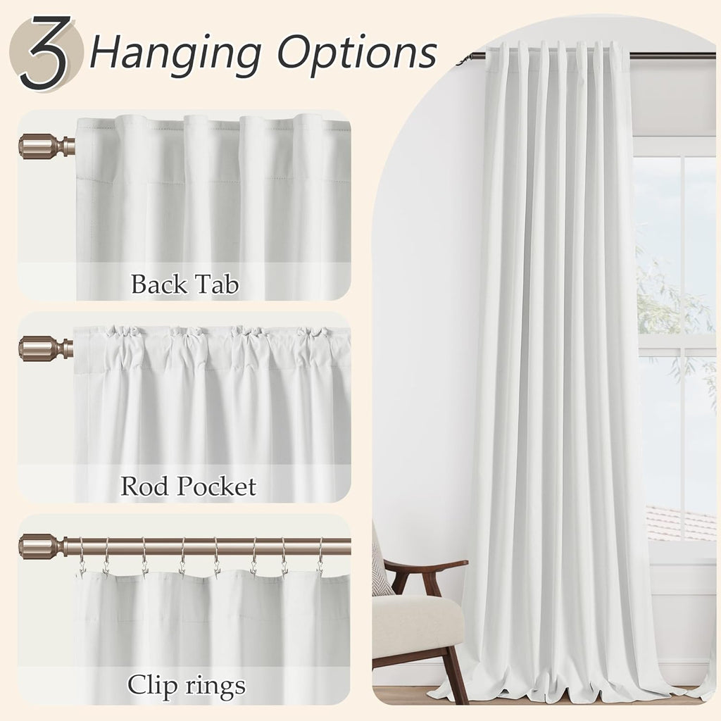 Guken White 100% Blackout Linen Curtains 70 Inch Wide by 108 Inch for Living Room Bedroom Back Tab Thermal Insulated Black Out 1 Drapes Roo…
