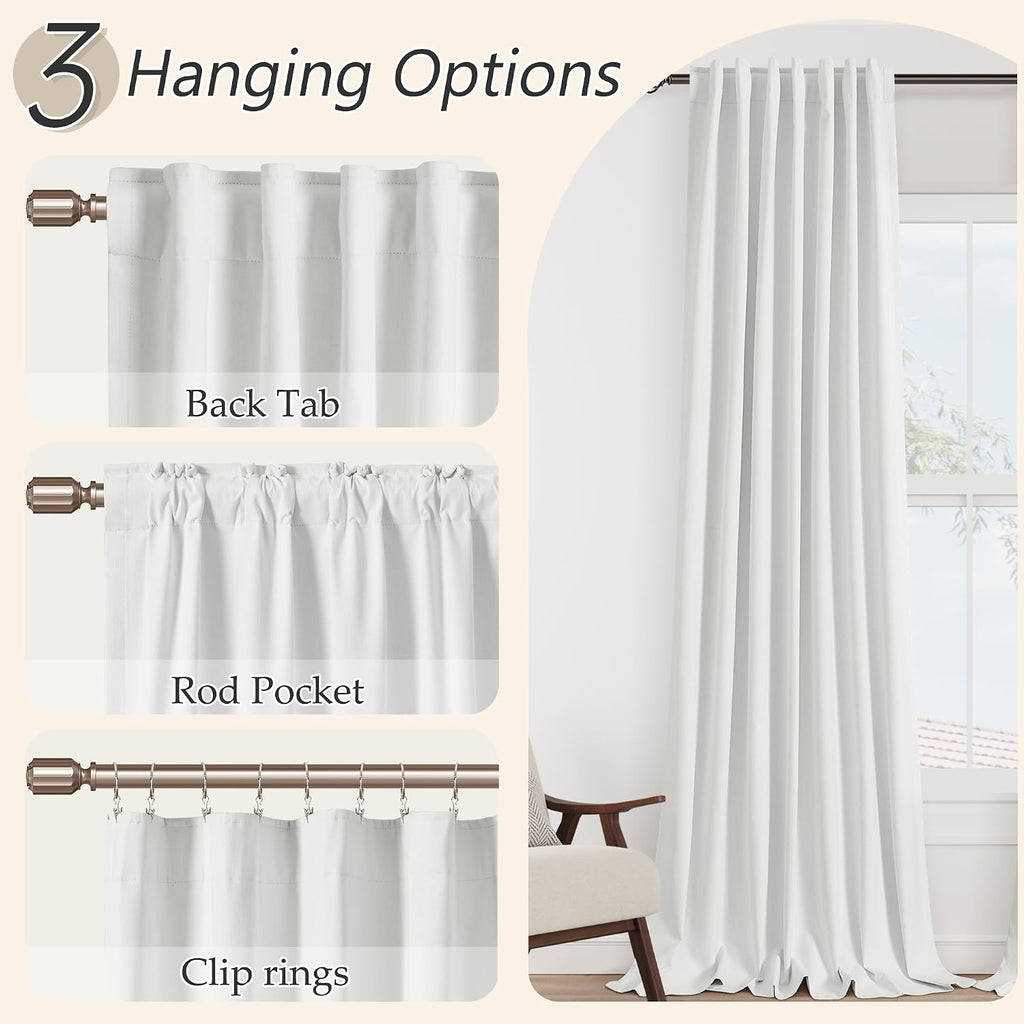 Guken White 100% Blackout Linen Curtains 60 Inch Wide by 108 Inch for Living Room Bedroom Back Tab Thermal Insulated Black Out 1 Drapes Roo…
