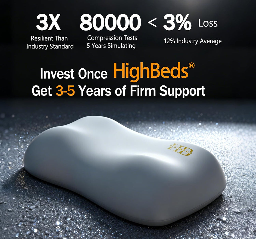 HighBeds Cervical Neck Pillow for Neck - Memory Foam Pillow for Side and Back Sleepers, BASF Support with Ergonomic Pillow(Grey) Cotton Grey
