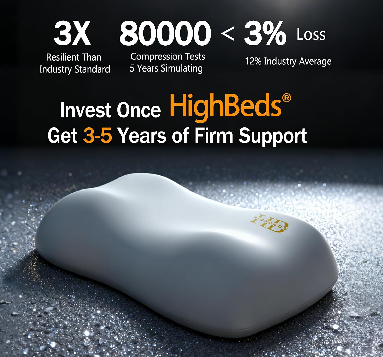 HighBeds Cervical Neck Pillow for Neck - Memory Foam Pillow for Side and Back Sleepers, BASF Support with Ergonomic Pillow(Grey) Cotton Grey