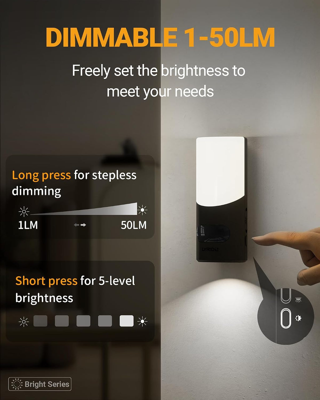 Lyridz Rechargeable Battery Night Light with Motion Sensor, LED Stick-on Dimmable Night Light Indoor for Wall, Bathroom, Bedroom, Stairs…