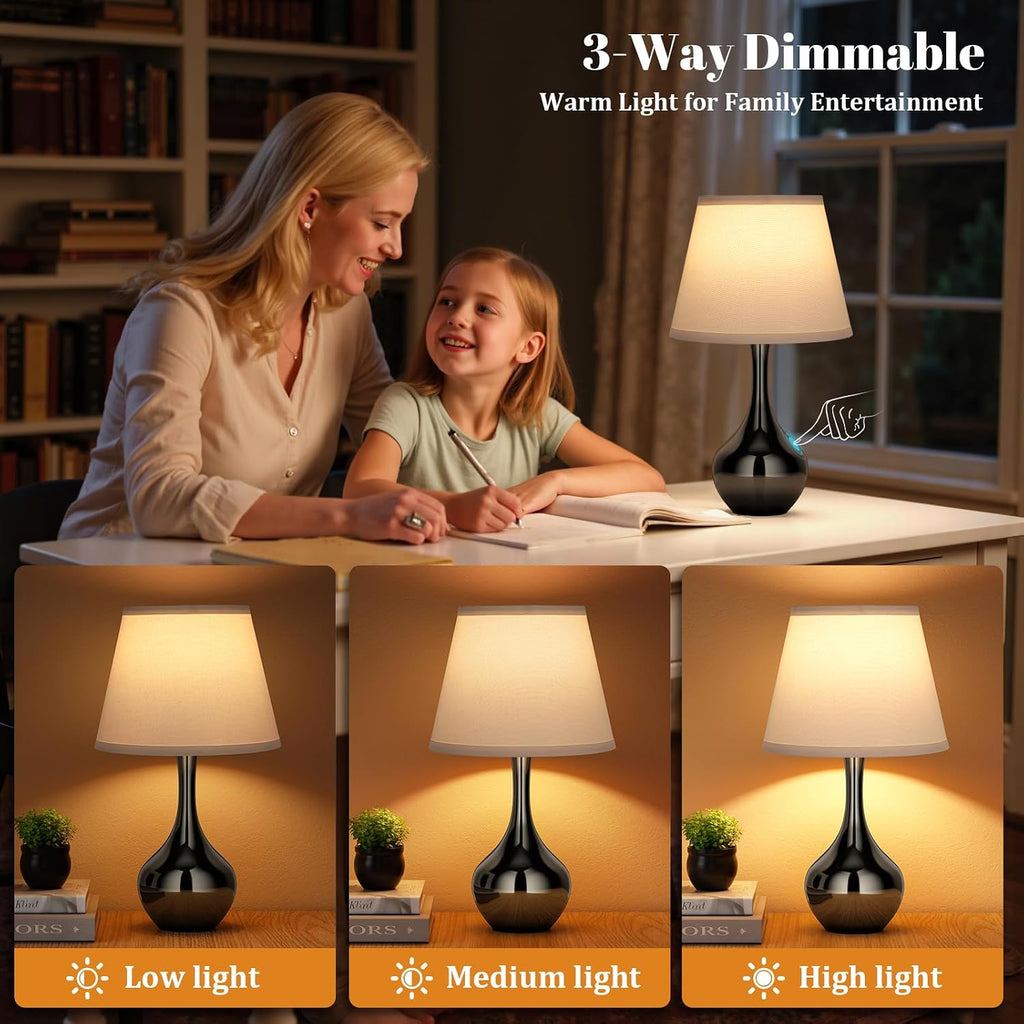 Seealle Touch Table Lamp for Bedroom, 3-Way Dimmable Small Bedside Lamps for Night Stands with Wires, Gloss Black Desk Lamp for Kids…