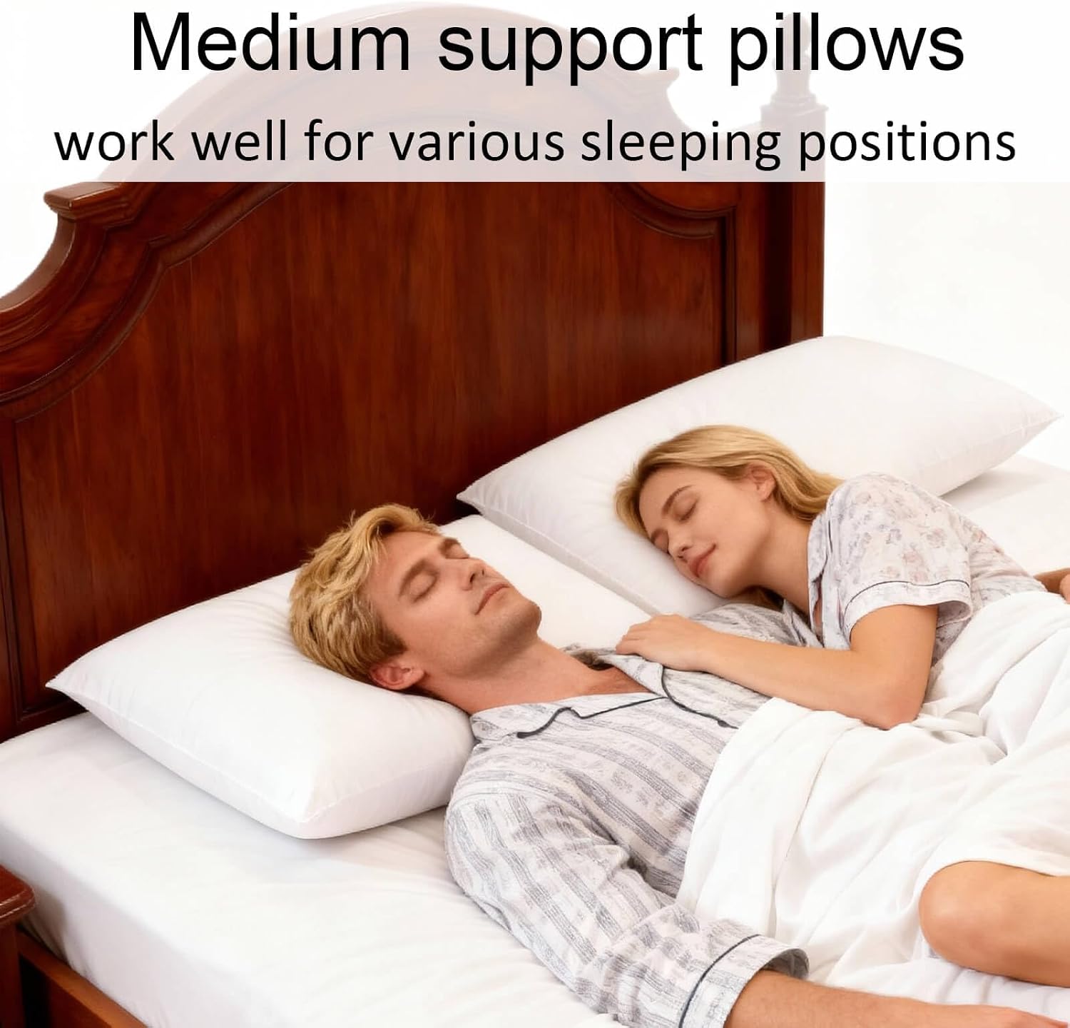 Bed Pillows King Size Set of 2 Medium Support Pillow for Stomach Side Back Sleeper Basic Soft Down Alternative White 20x36 inches