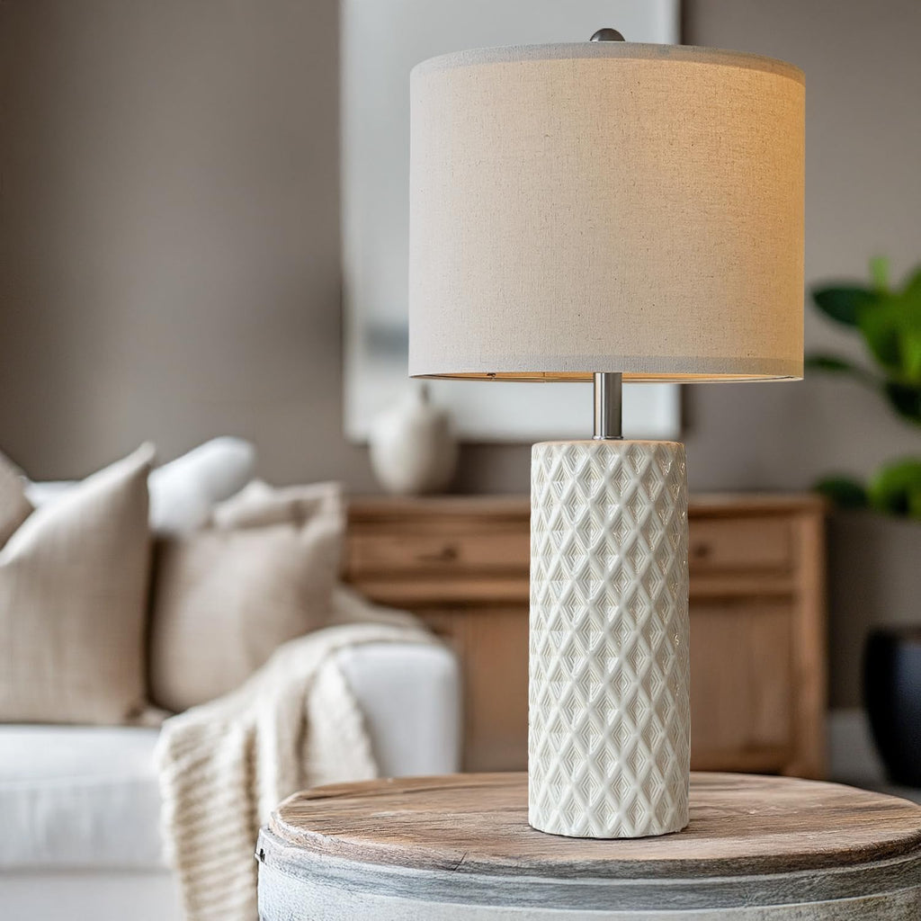 USumkky 26" Tall Table Lamp for Living Room -Vintage White Lamps Set of 2 Modern Ceramic Lamps for Night Stands, Bedside Lamp for End…