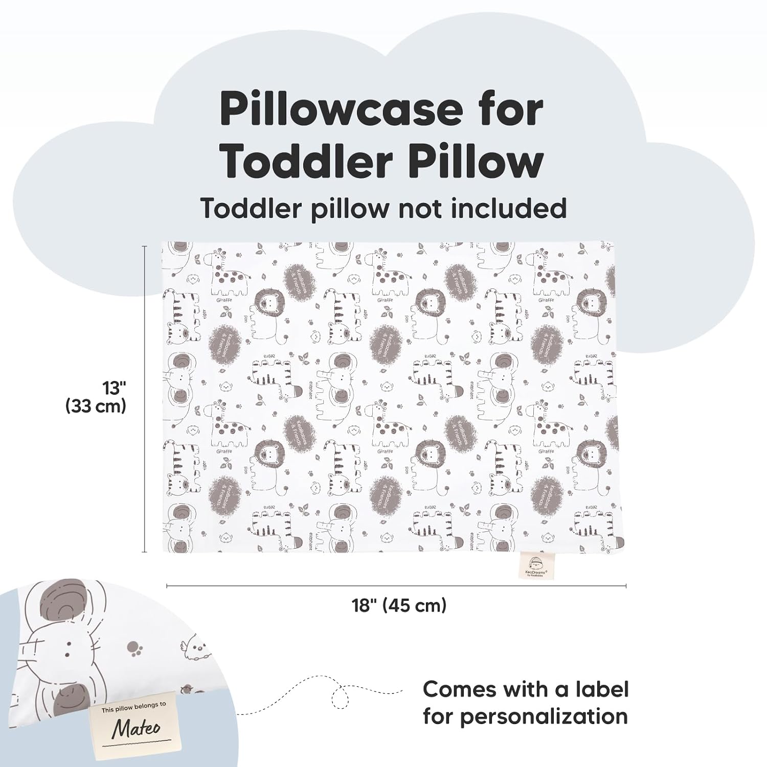 KeaBabies Toddler Pillowcase 13"x18" - Organic Cotton Toddler Pillowcase for Kids, Boys, Girls, Soft & Durable Cotton Cover for Miniature…