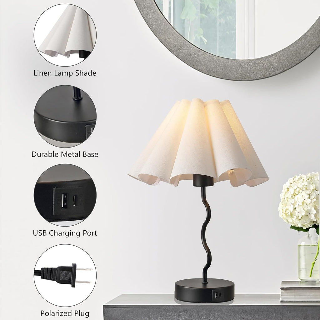EOEYYOYB Pleated Table Lamp, Table Lamp for Bedroom, Bedside Lamps for Nightstand with Linen Lampshade, Modern Lamp for Bedroom Home…