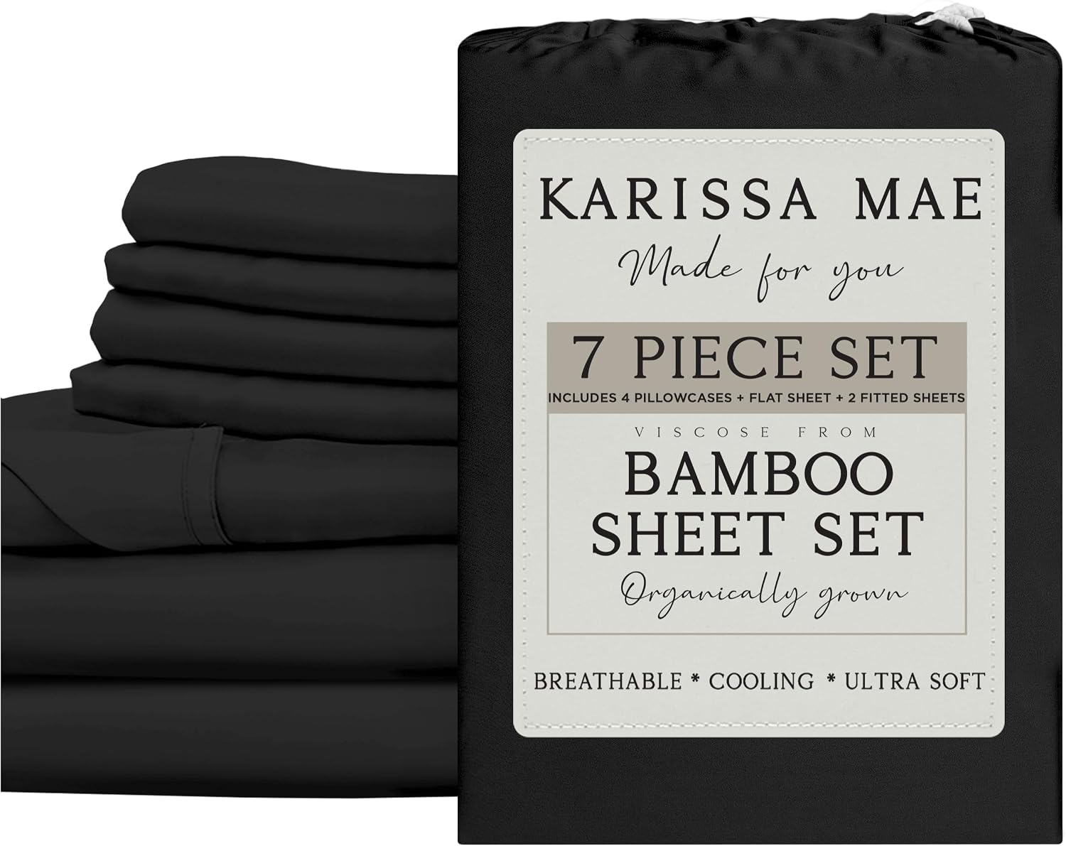 KARISSA MAE 7 Piece Pure Viscose from Bamboo Split King Size Sheet Set | 100% FSC Certified | Luxuriously Soft | Cooling | 18" Deep…