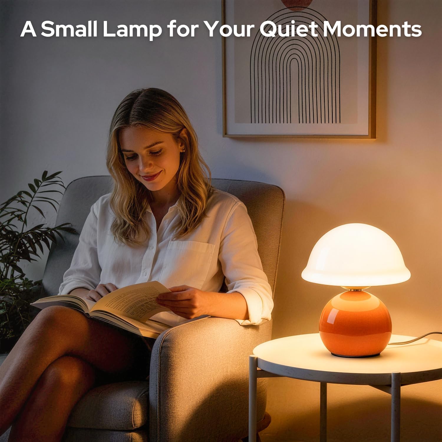 Mushroom Table Lamp for Bedroom, Cozy Bedside Lamp with Glass Shade, Stepless Dimmable Nightstand Lamp for Relaxing Bedroom Decor &…
