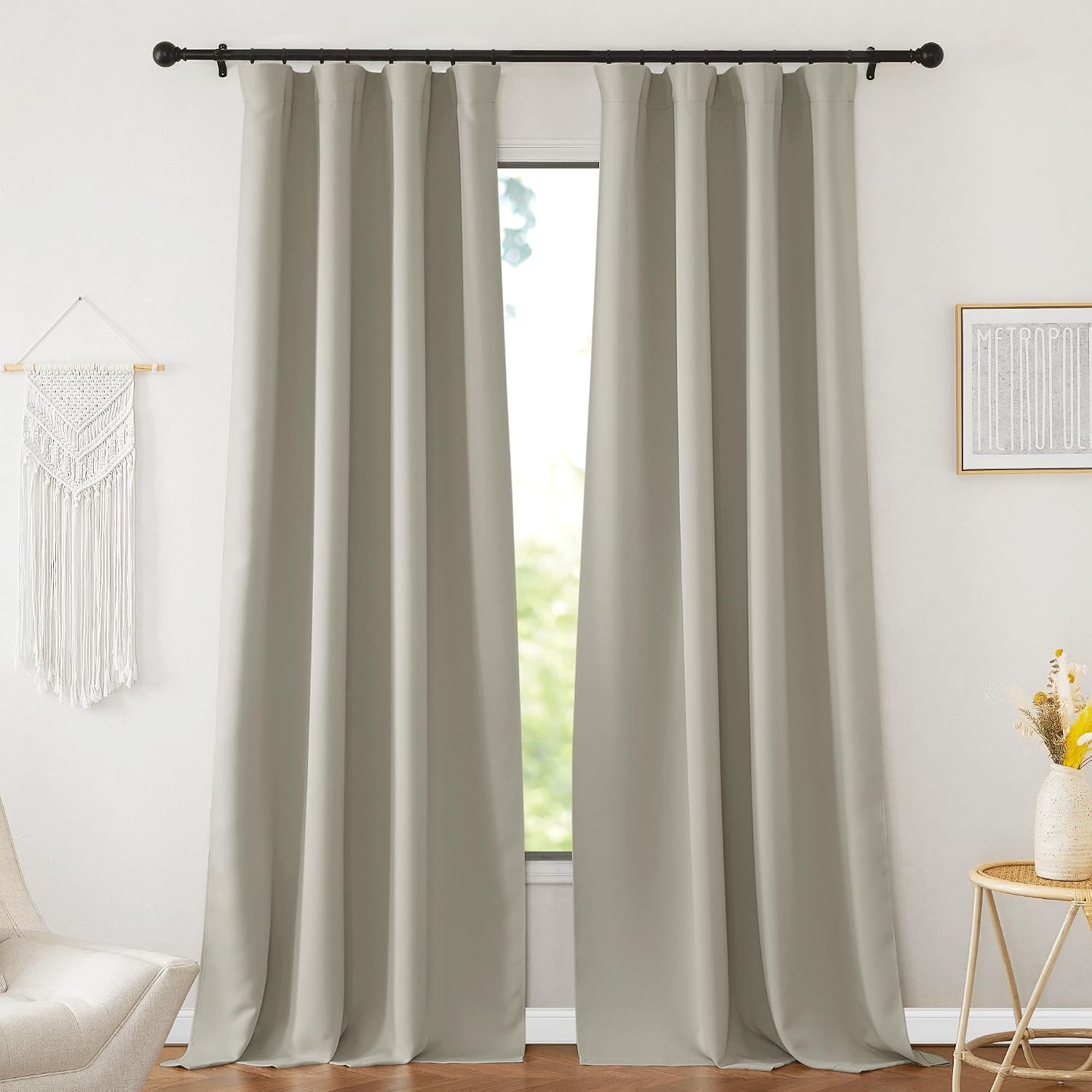 Nicetown Natural Curtains 108" Length for Living Room, Room Darkening Drapes Thermal Insulated Luxury and Thick Window Ceiling Panels for F…