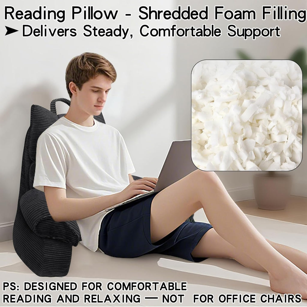 RRPAHWTV Reading Pillow for Bed with High Arm Rests, Back Support Pillow for Sitting Up in Bed with Shredded Memory Foam for Reading, TV…