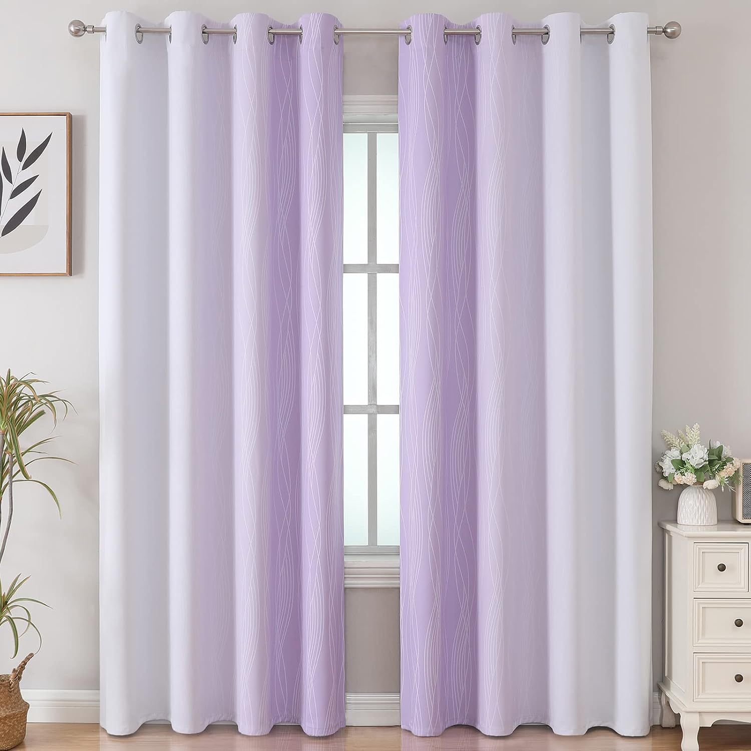 Estelartextiler Estelar Textiler Lilac and Greyish White Gradient Blackout Curtains for Bedroom, Thermal Insulated Ombre Blackout Drapes, L…
