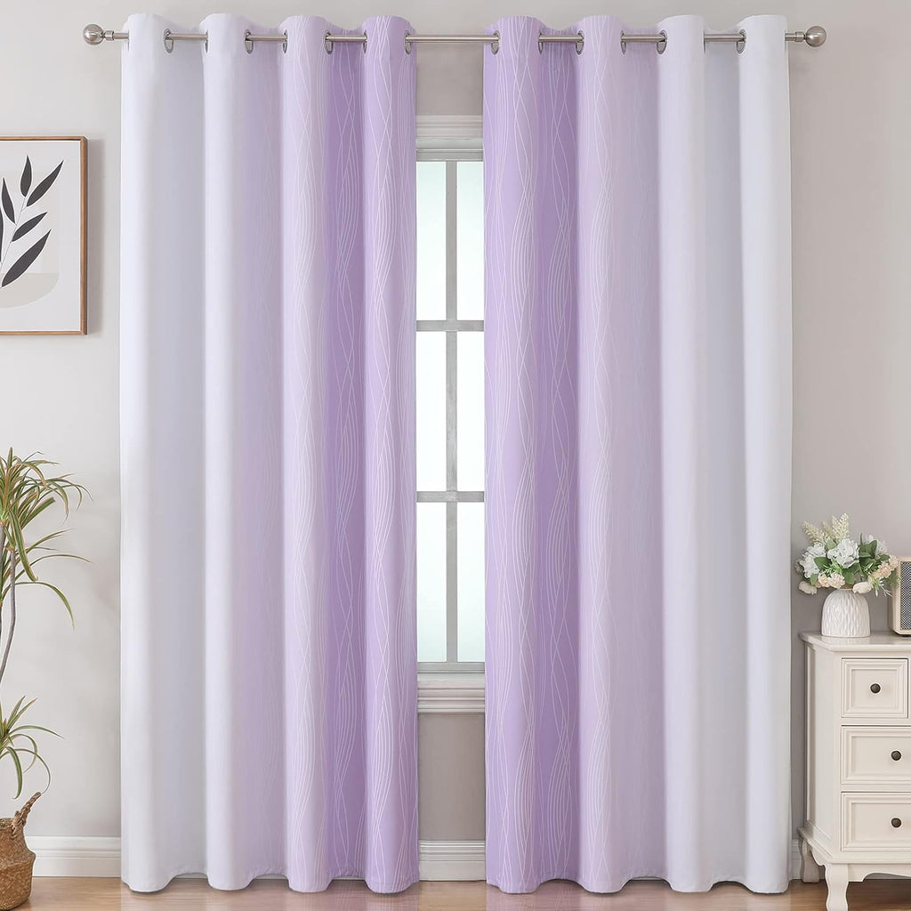 Estelartextiler Estelar Textiler Lilac and Greyish White Blackout Curtains 96 Inches Long, Full Room Darkening Grommet Curtains for Bedroom…