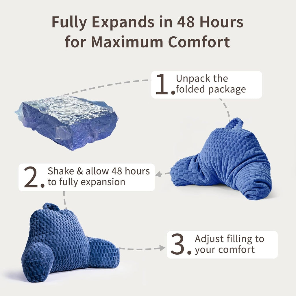 Faux Fur Reading Pillow for Bed Adults, Ultra Soft Plush Floor Backrest Pillow with Side Pockets for Bed & Couch, Perfect for Reading…