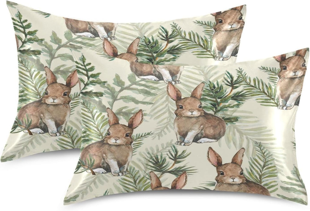 YETTASBIN Easter Bunny Satin Pillowcase, Soft Breathable Silk Pillow Case with Envelope Closure for Hair and Skin, Queen Size 30 x 20 Inch