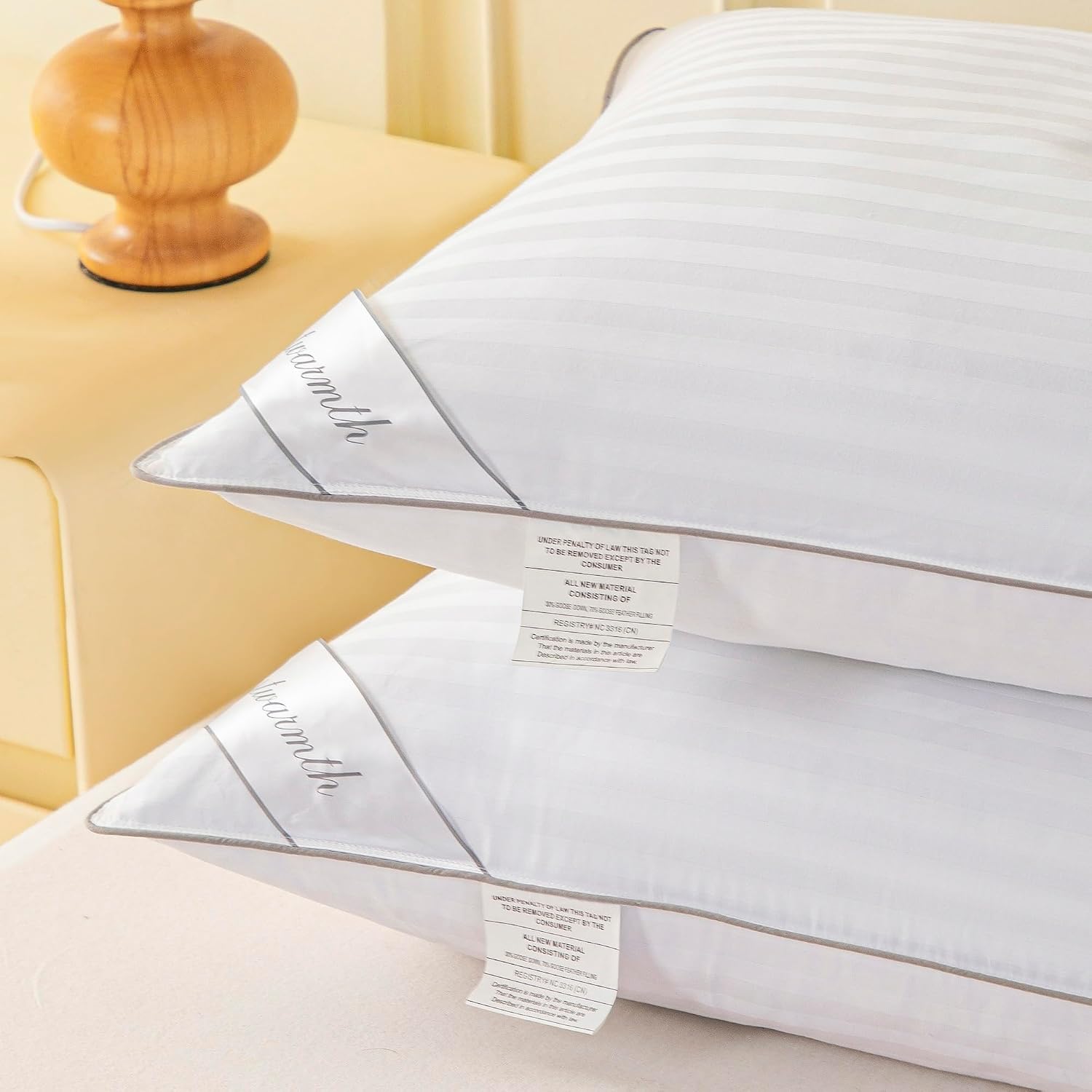 Eastwarmth Goose Feather Down Pillow for Sleeping, 100% Cotton Cover King (20X36IN) Bed Pillow Stripe White 1 Pack 1 Pack 50 oz Cotton